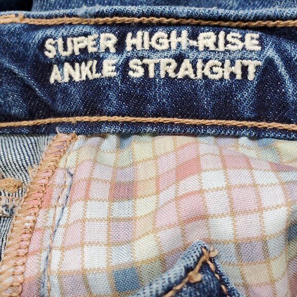 AE Strigid Super Hi-Rise Ankle Straight Distressed Patched Jeans 2 - Picture 4 of 12